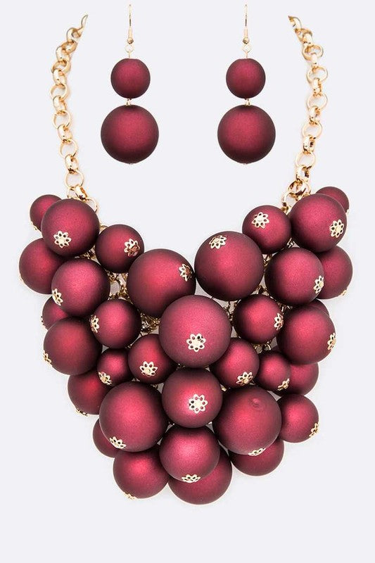 Necklace Set Burgundy Statement Necklace Maroon Necklace, Double